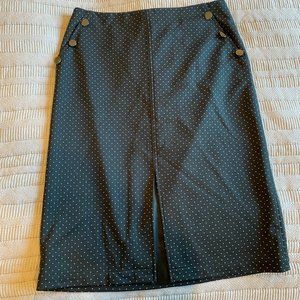 Miss Viola Pencil Skirt Midi Length Black With White Dotted Pattern Size M